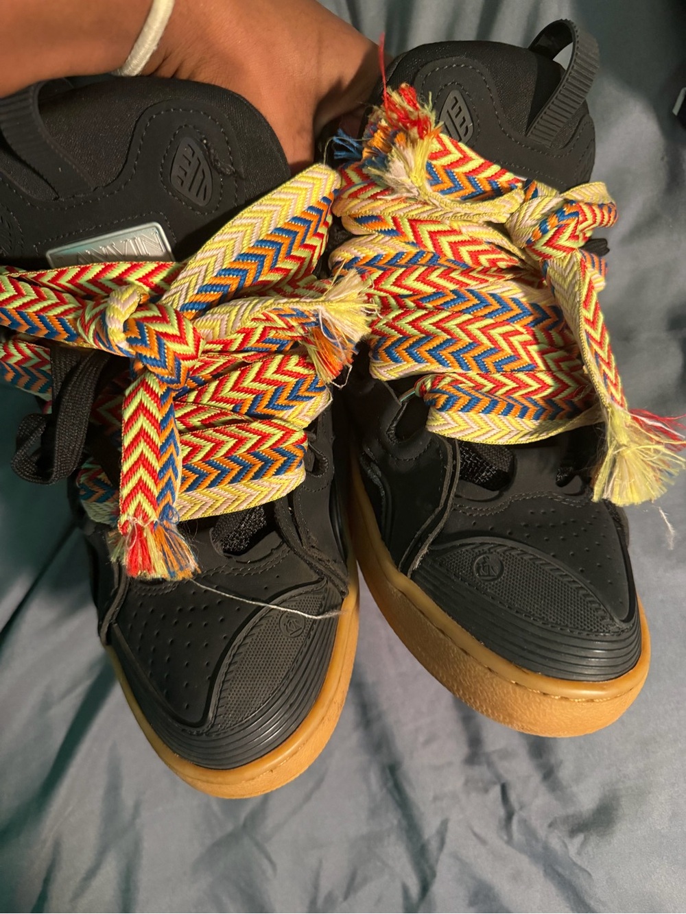 Lanvin Black Sneakers with Multi-Color Woven Laces